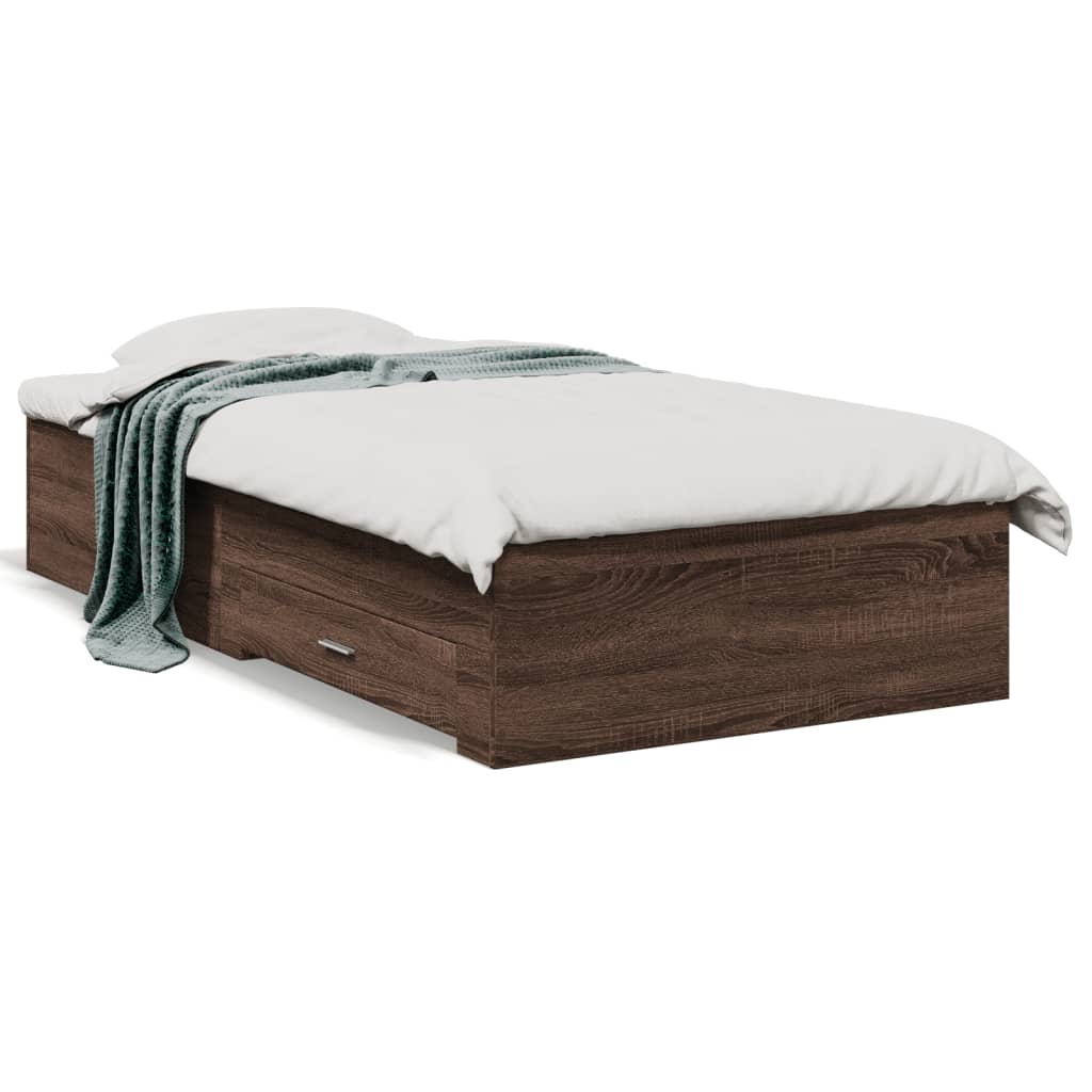 Bed Frame with Drawers without Mattress Brown Oak 75x190 cm Small Single - Bargainia.com - 