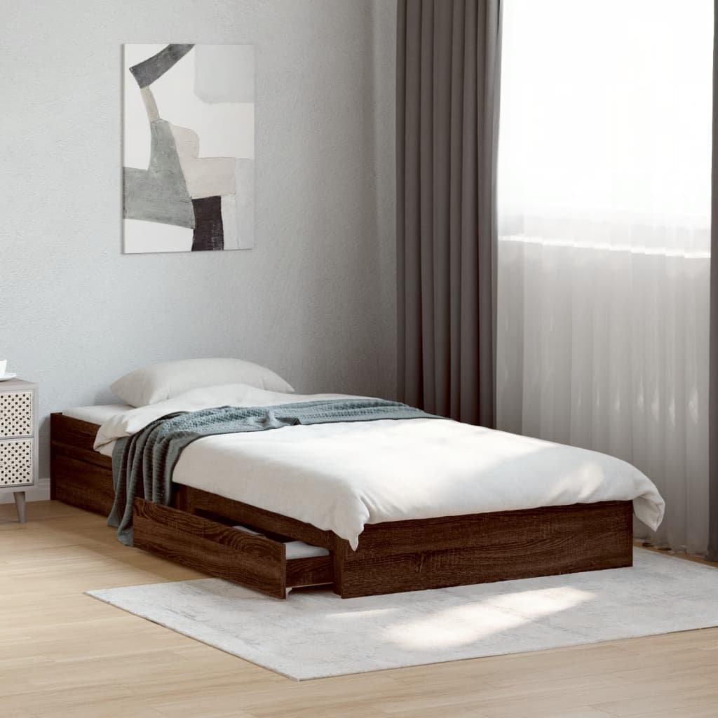 Bed Frame with Drawers without Mattress Brown Oak 75x190 cm Small Single - Bargainia.com - 