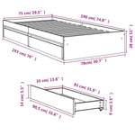 Bed Frame with Drawers without Mattress Brown Oak 75x190 cm Small Single - Bargainia.com - 