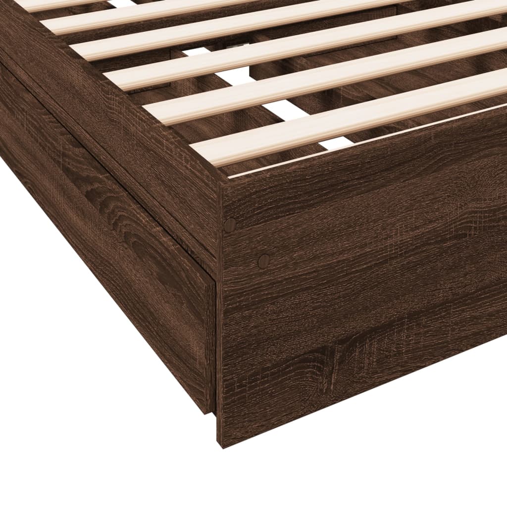 Bed Frame with Drawers without Mattress Brown Oak 75x190 cm Small Single - Bargainia.com - 