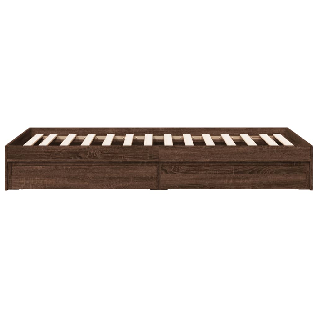 Bed Frame with Drawers without Mattress Brown Oak 75x190 cm Small Single - Bargainia.com - 