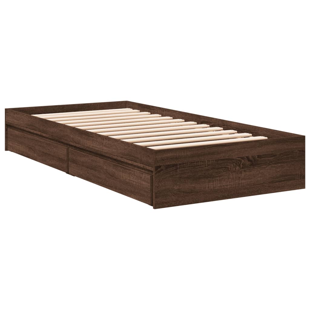 Bed Frame with Drawers without Mattress Brown Oak 75x190 cm Small Single - Bargainia.com - 