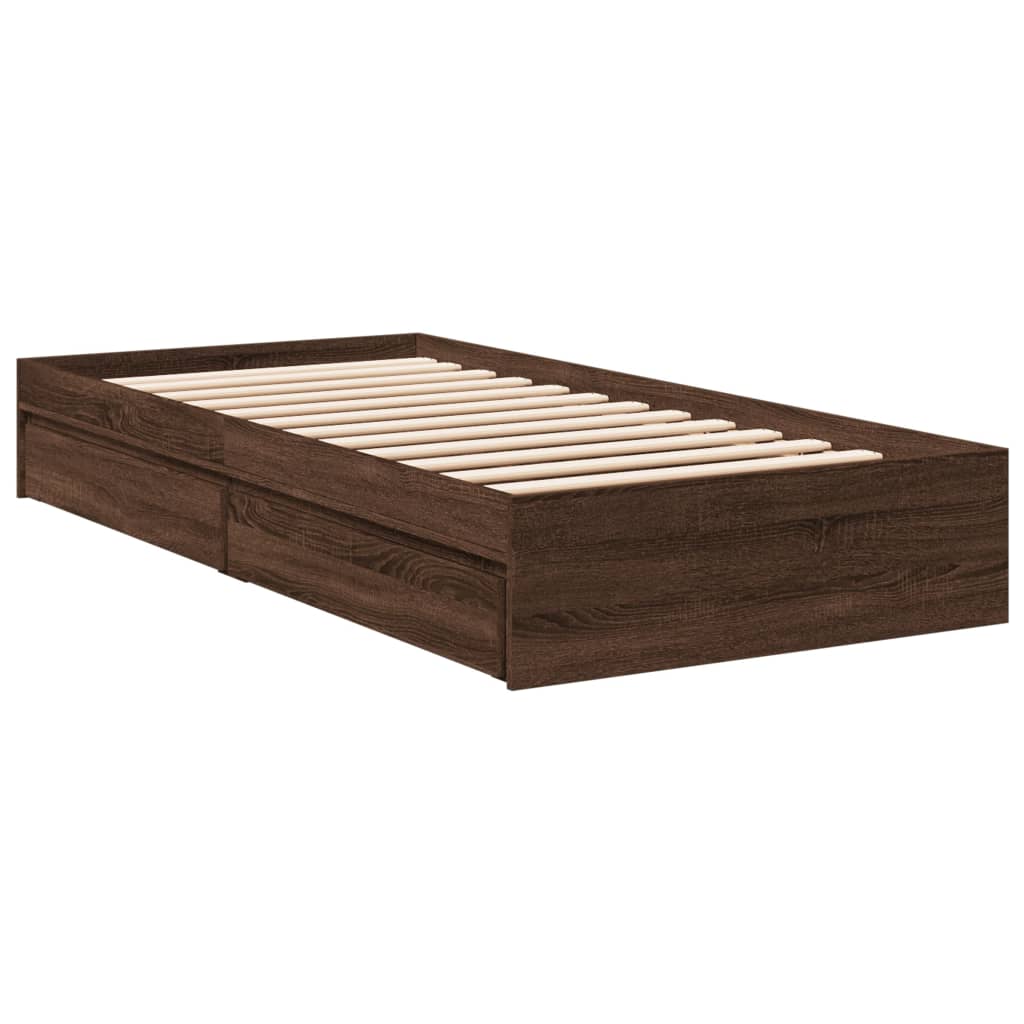 Bed Frame with Drawers without Mattress Brown Oak 75x190 cm Small Single - Bargainia.com - 
