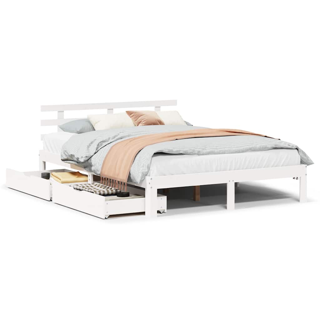 Bed Frame with Drawers without Mattress White 120x200 cm - Bargainia.com - 