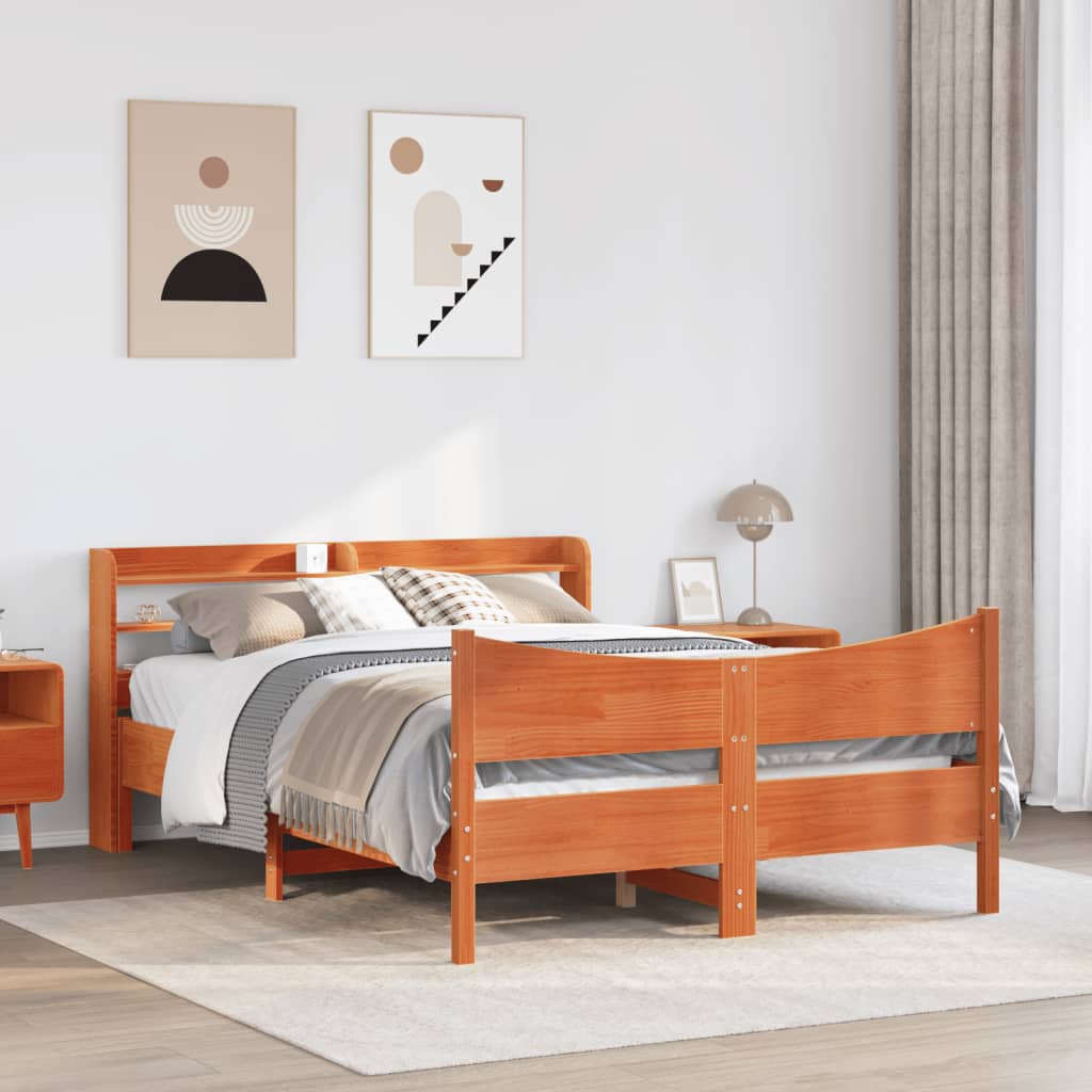 Bed Frame with Headboard Wax Brown 120x200 cm Solid Wood Pine - Bargainia.com - 8721102983054 - 3307049