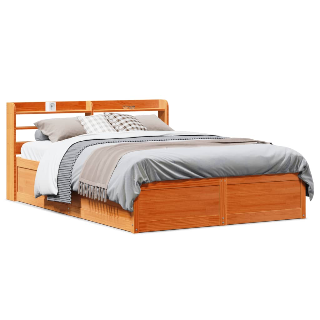 Bed Frame with Headboard Wax Brown 160x200 cm Solid Wood Pine - Bargainia.com - 
