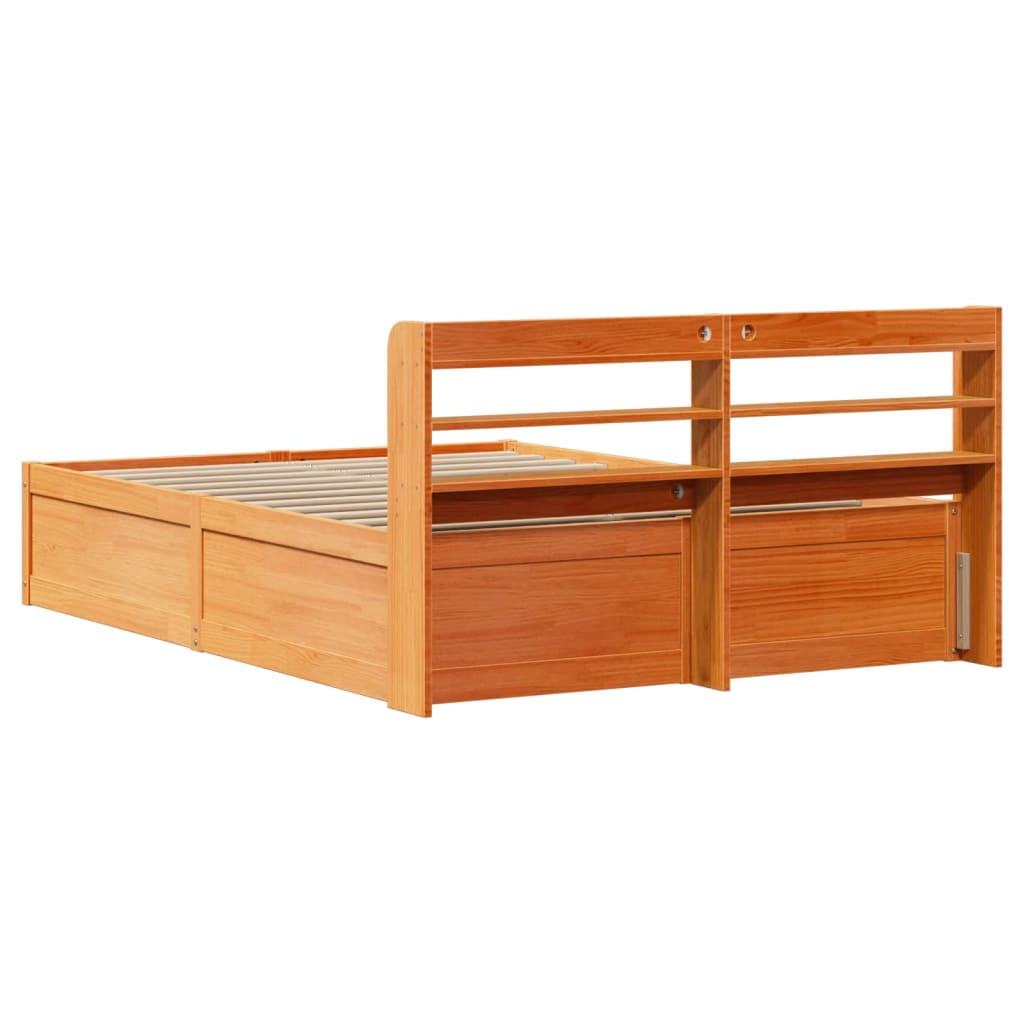 Bed Frame with Headboard Wax Brown 160x200 cm Solid Wood Pine - Bargainia.com - 