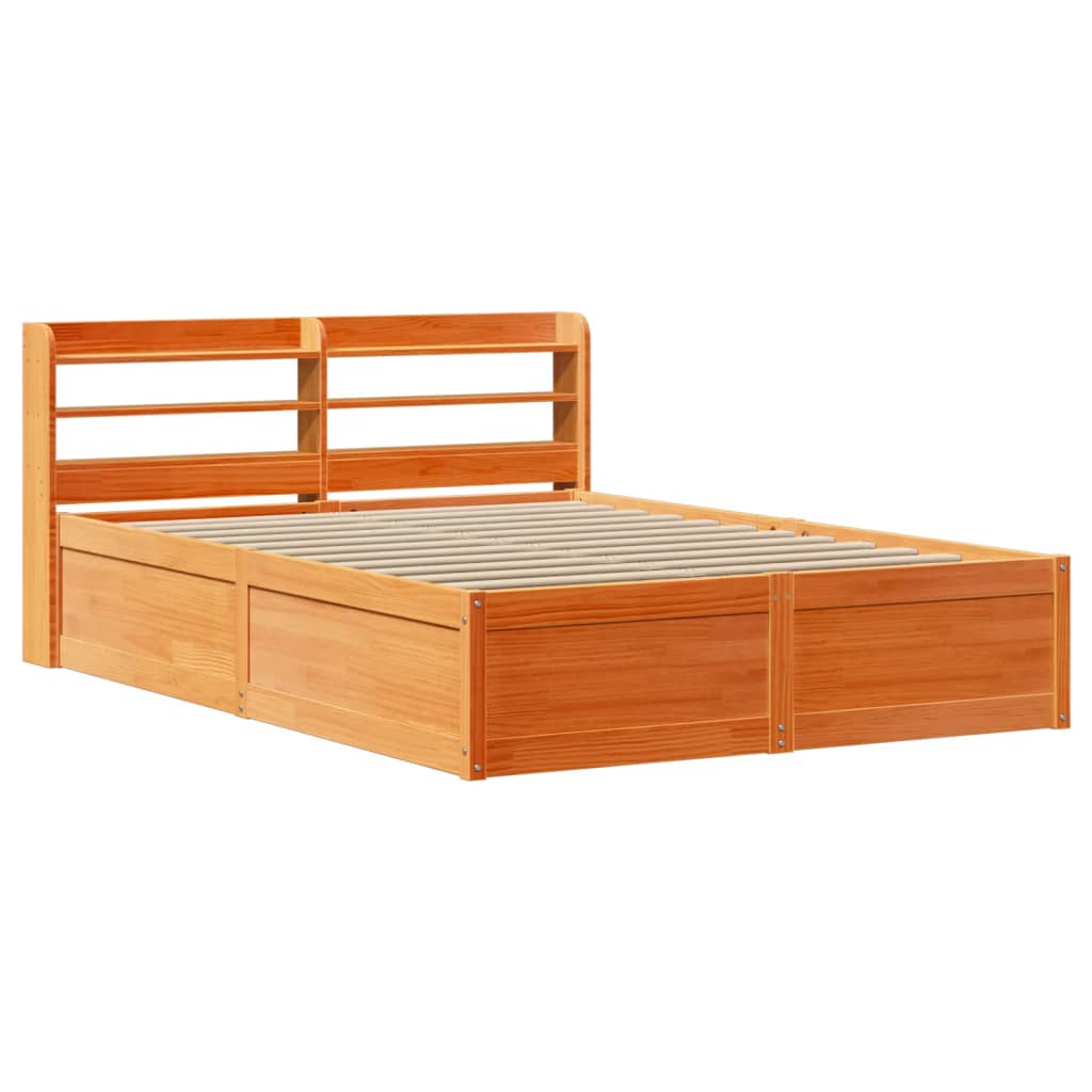 Bed Frame with Headboard Wax Brown 160x200 cm Solid Wood Pine - Bargainia.com - 