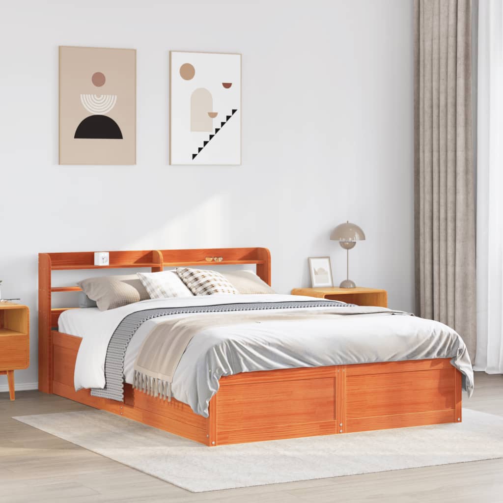 Bed Frame with Headboard Wax Brown 160x200 cm Solid Wood Pine - Bargainia.com - 