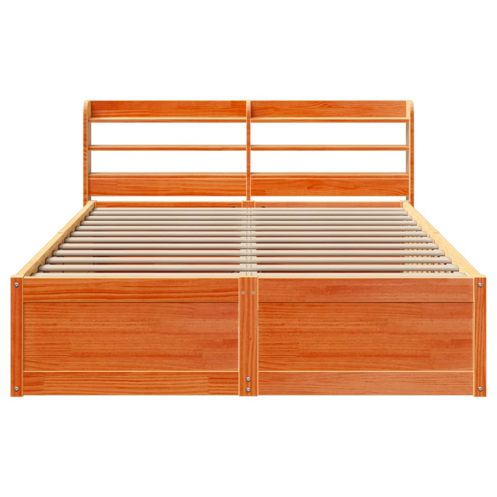 Bed Frame with Headboard Wax Brown 160x200 cm Solid Wood Pine - Bargainia.com - 