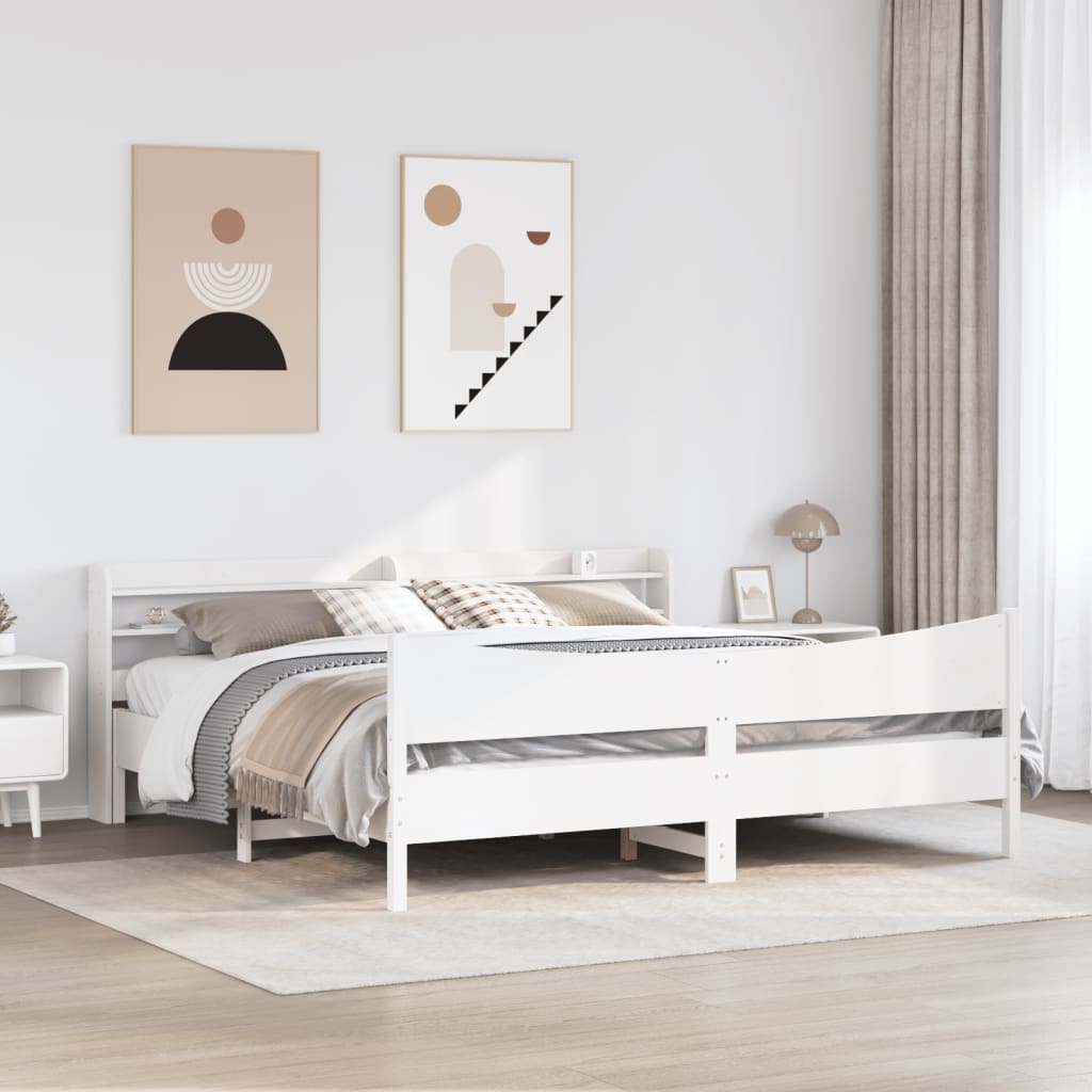 Bed Frame with Headboard White 180x200 cm Super King Solid Wood Pine - Bargainia.com - 