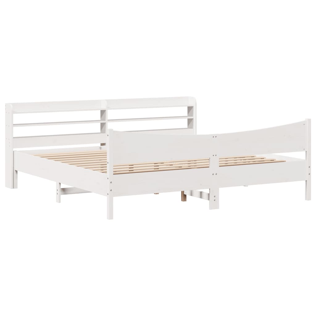 Bed Frame with Headboard White 180x200 cm Super King Solid Wood Pine - Bargainia.com - 