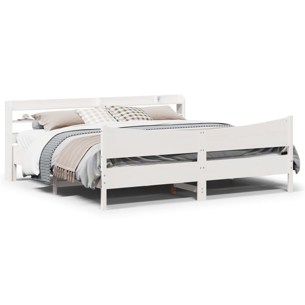 Bed Frame with Headboard White 180x200 cm Super King Solid Wood Pine - Bargainia.com - 
