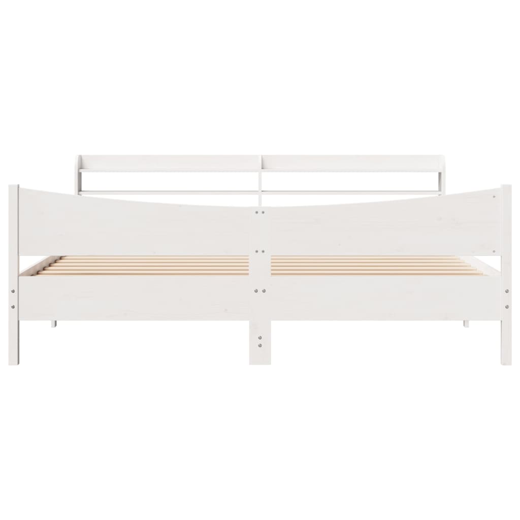 Bed Frame with Headboard White 180x200 cm Super King Solid Wood Pine - Bargainia.com - 