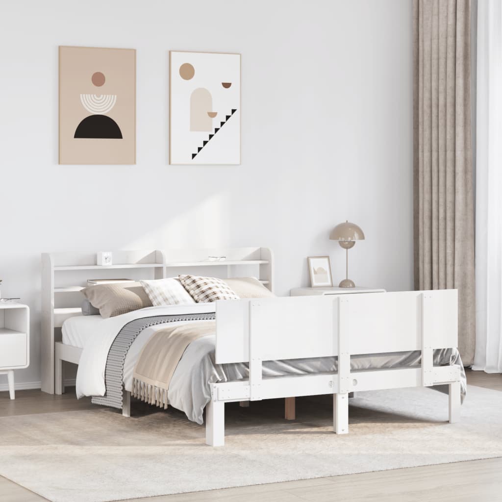 Bed Frame with Headboard without Mattress White 140x200 cm - Bargainia.com - 