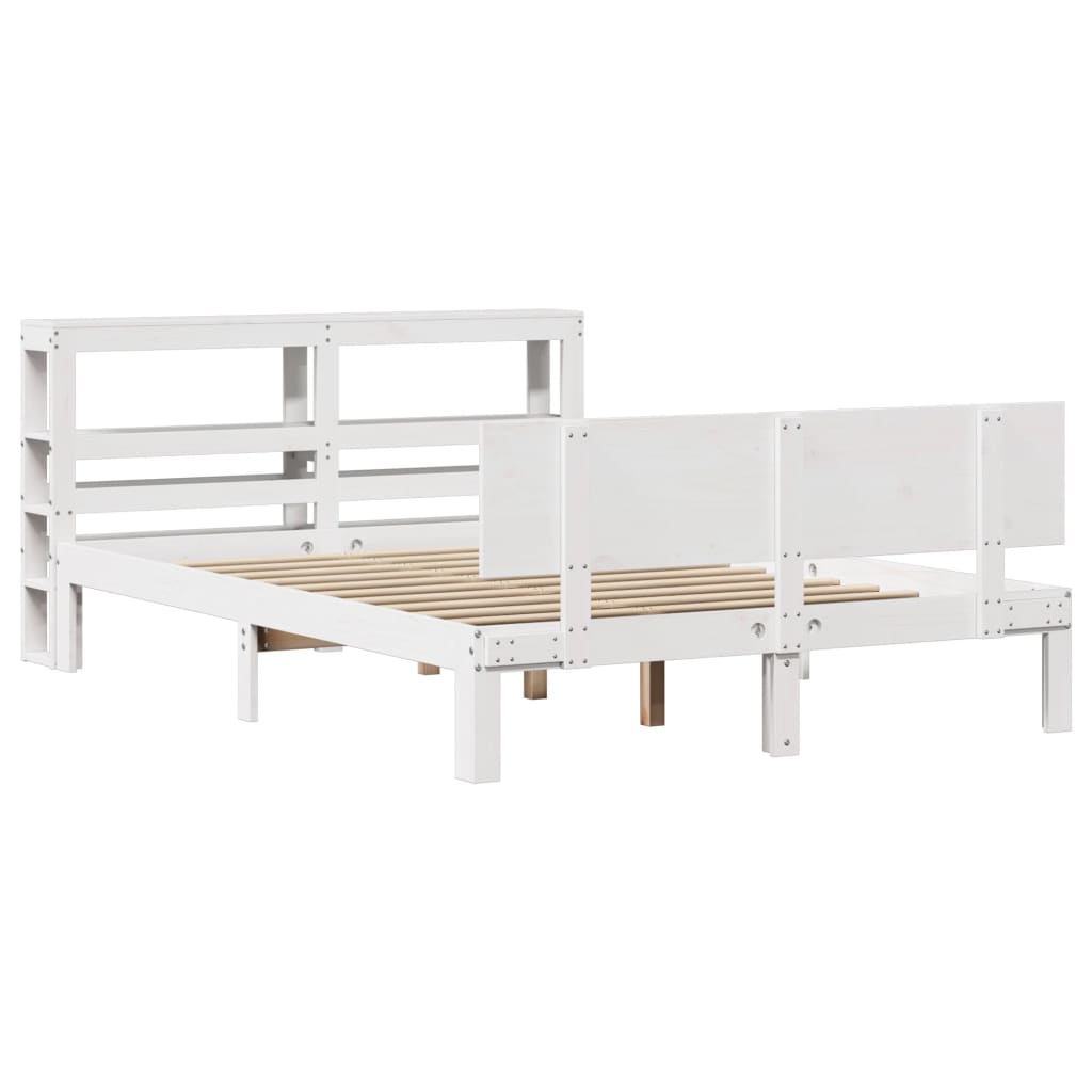 Bed Frame with Headboard without Mattress White 150x200 cm King Size - Bargainia.com - 