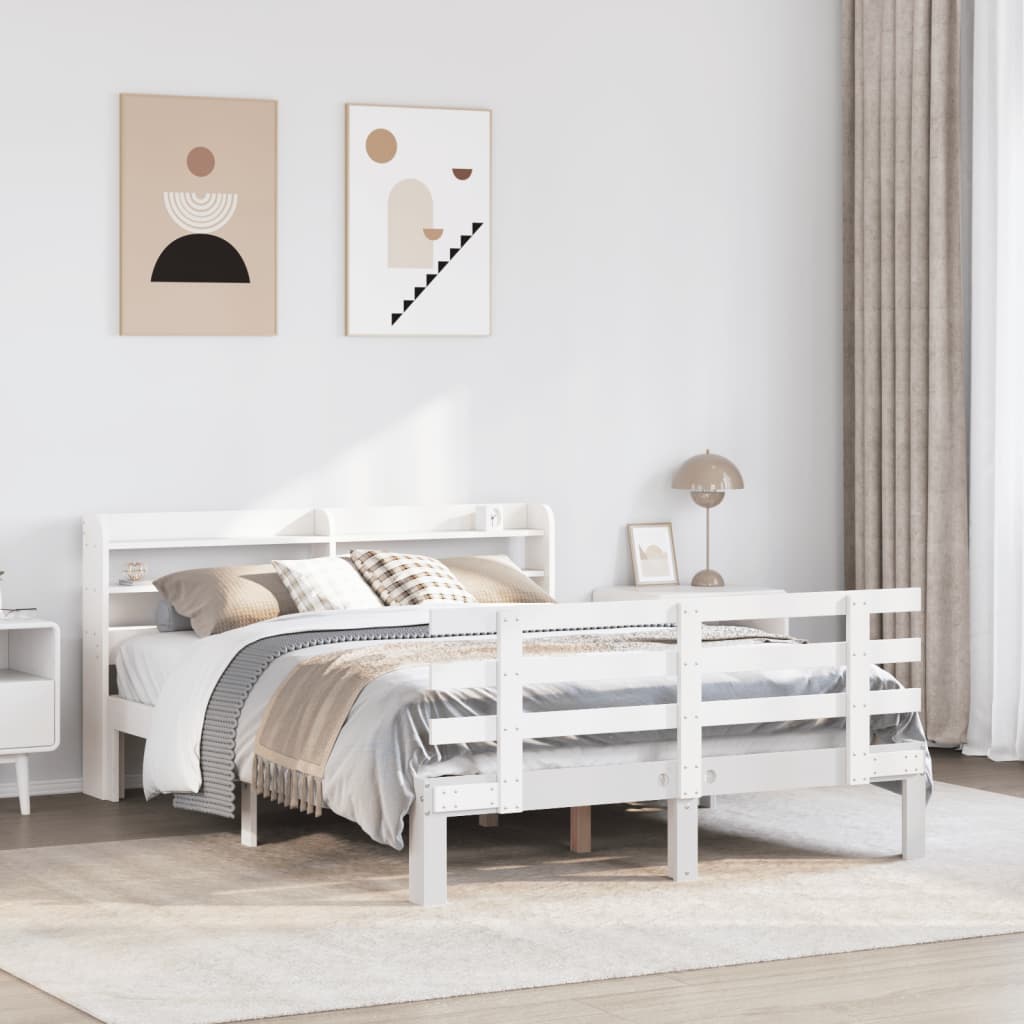 Bed Frame with Headboard without Mattress White 160x200 cm - Bargainia.com - 