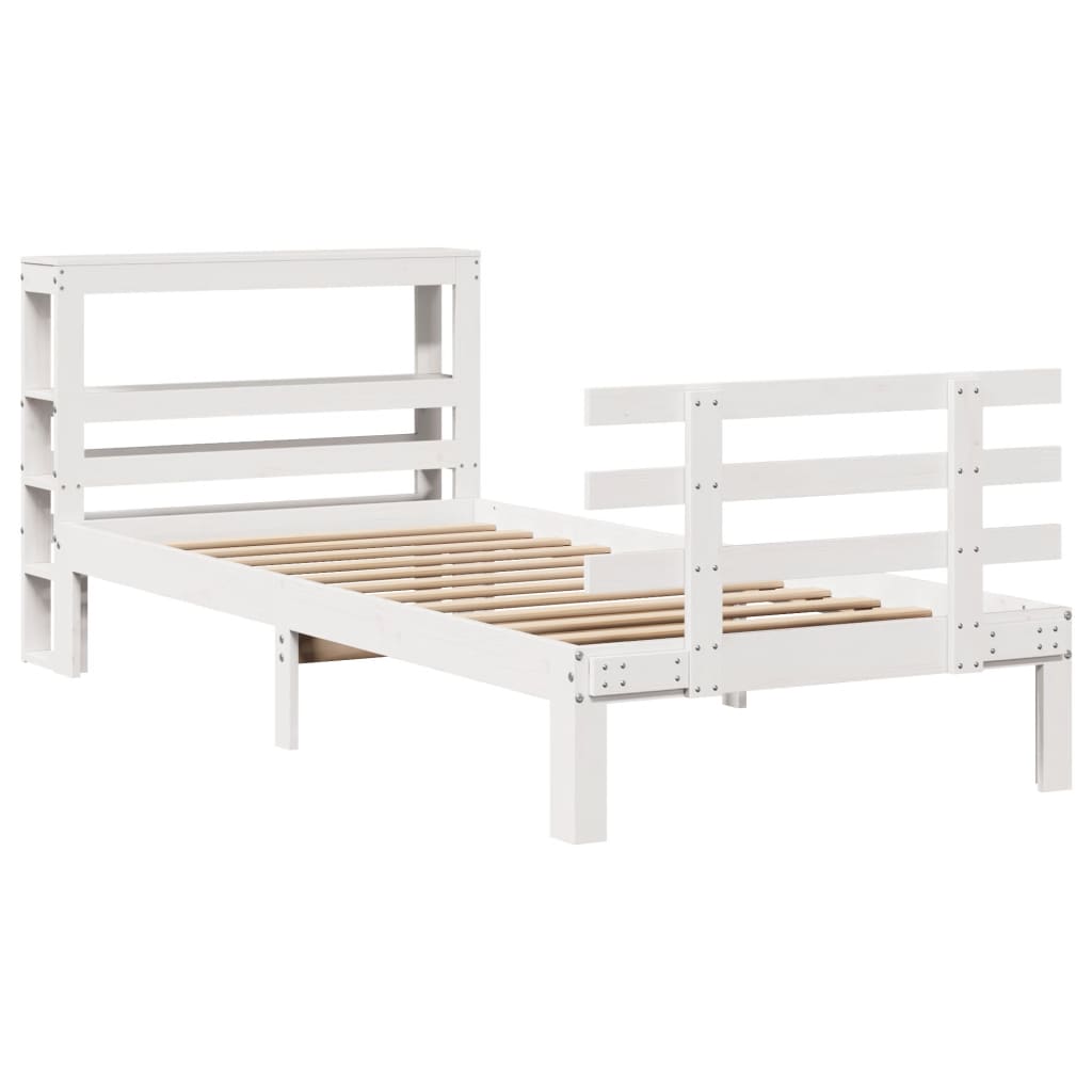 Bed Frame with Headboard without Mattress White 75x190 cm Small Single - Bargainia.com - 