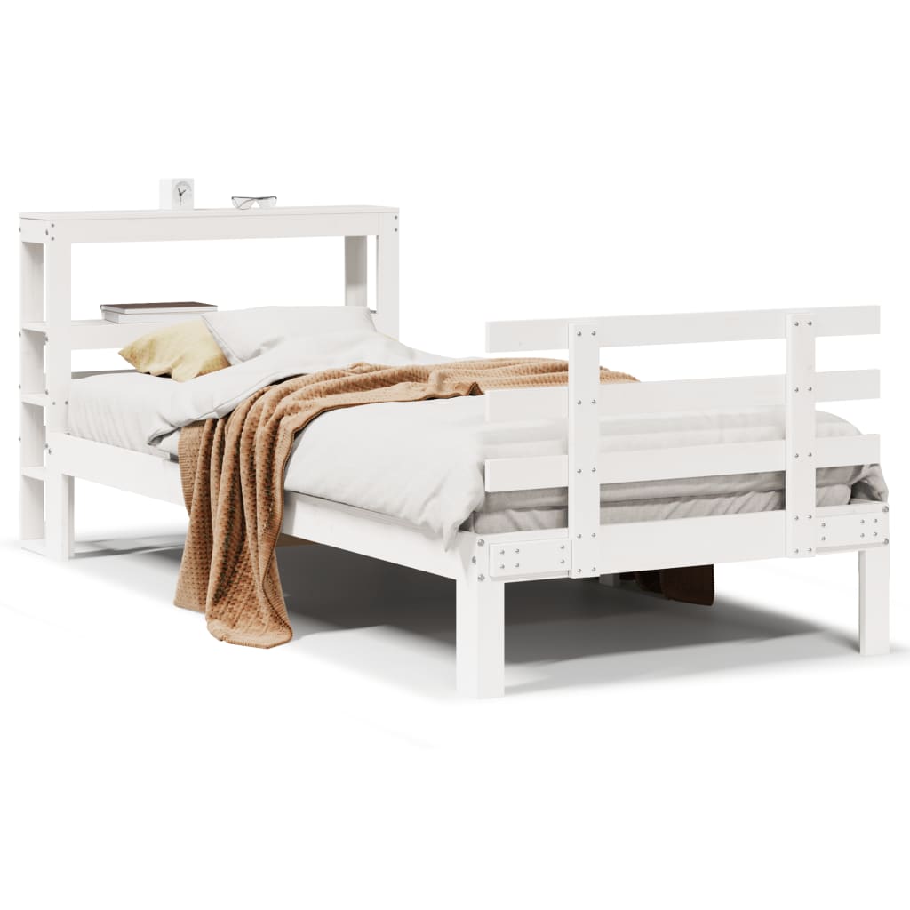 Bed Frame with Headboard without Mattress White 75x190 cm Small Single - Bargainia.com - 