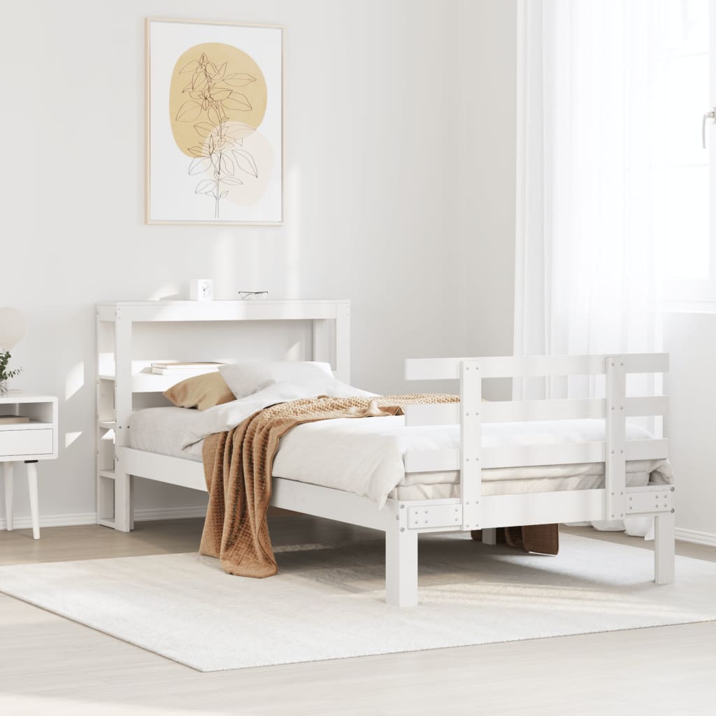 Bed Frame with Headboard without Mattress White 75x190 cm Small Single - Bargainia.com - 