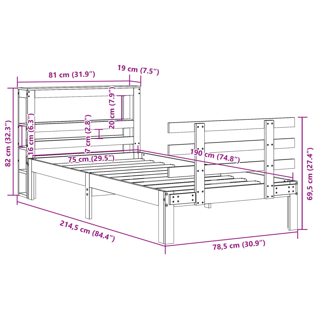 Bed Frame with Headboard without Mattress White 75x190 cm Small Single - Bargainia.com - 