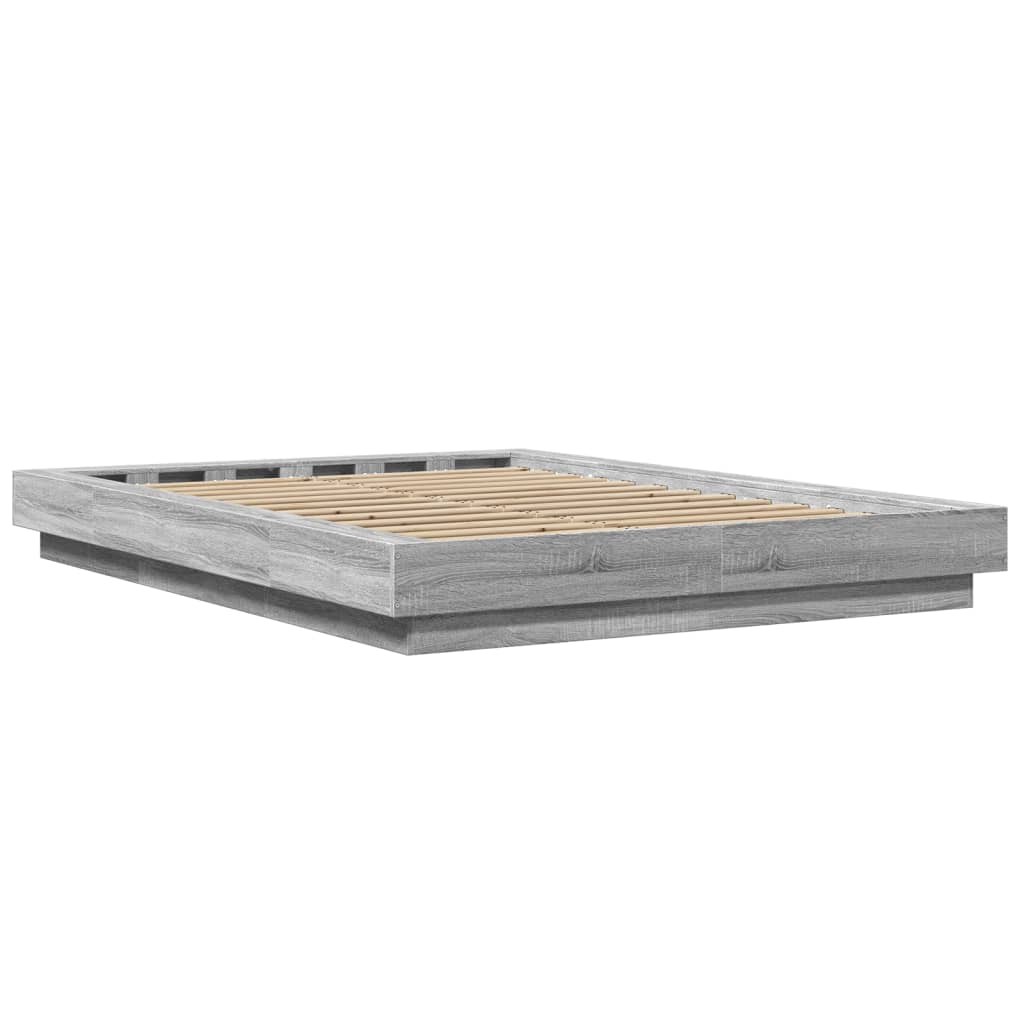 Bed Frame with LED Lights without Mattress Grey Sonoma 120x190cm - Bargainia.com - 