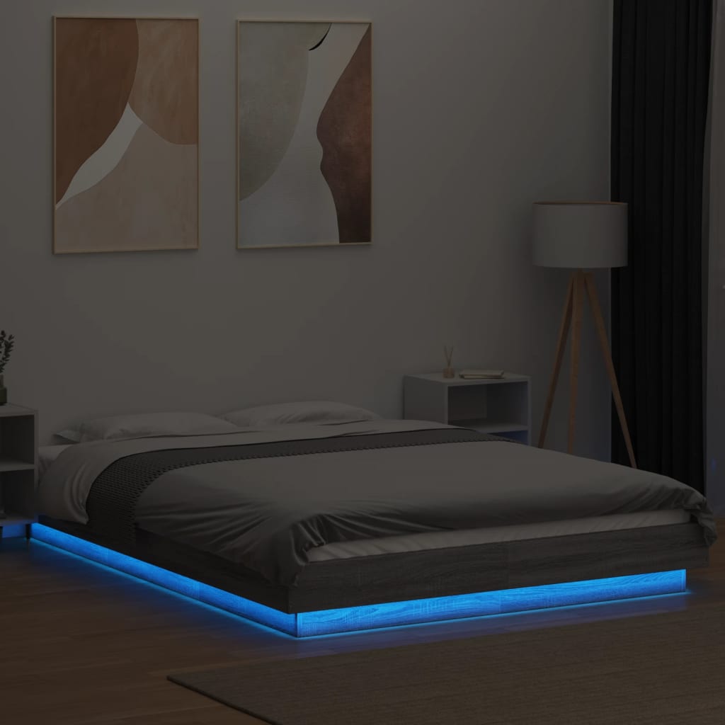 Bed Frame with LED Lights without Mattress Grey Sonoma 120x190cm - Bargainia.com - 