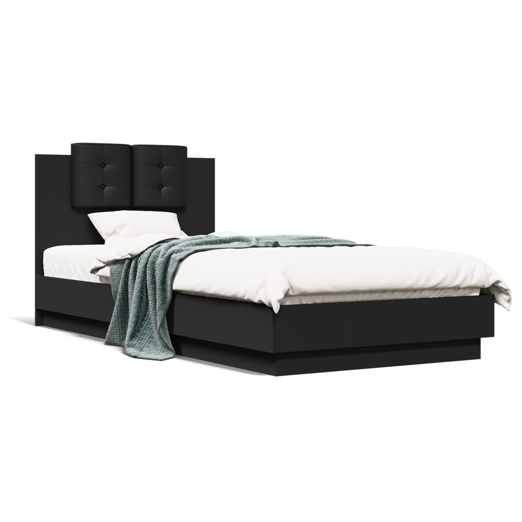 Bed Frame with LED without Mattress Black 100x200 cm - Bargainia.com - 