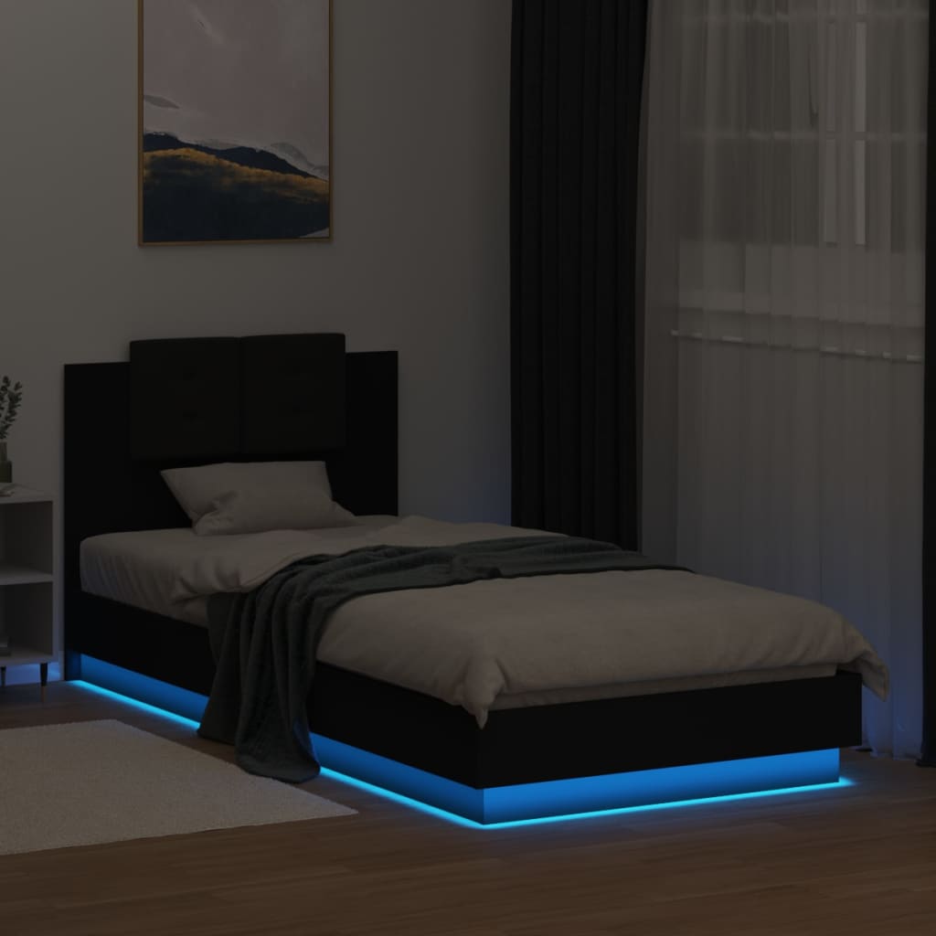 Bed Frame with LED without Mattress Black 100x200 cm - Bargainia.com - 
