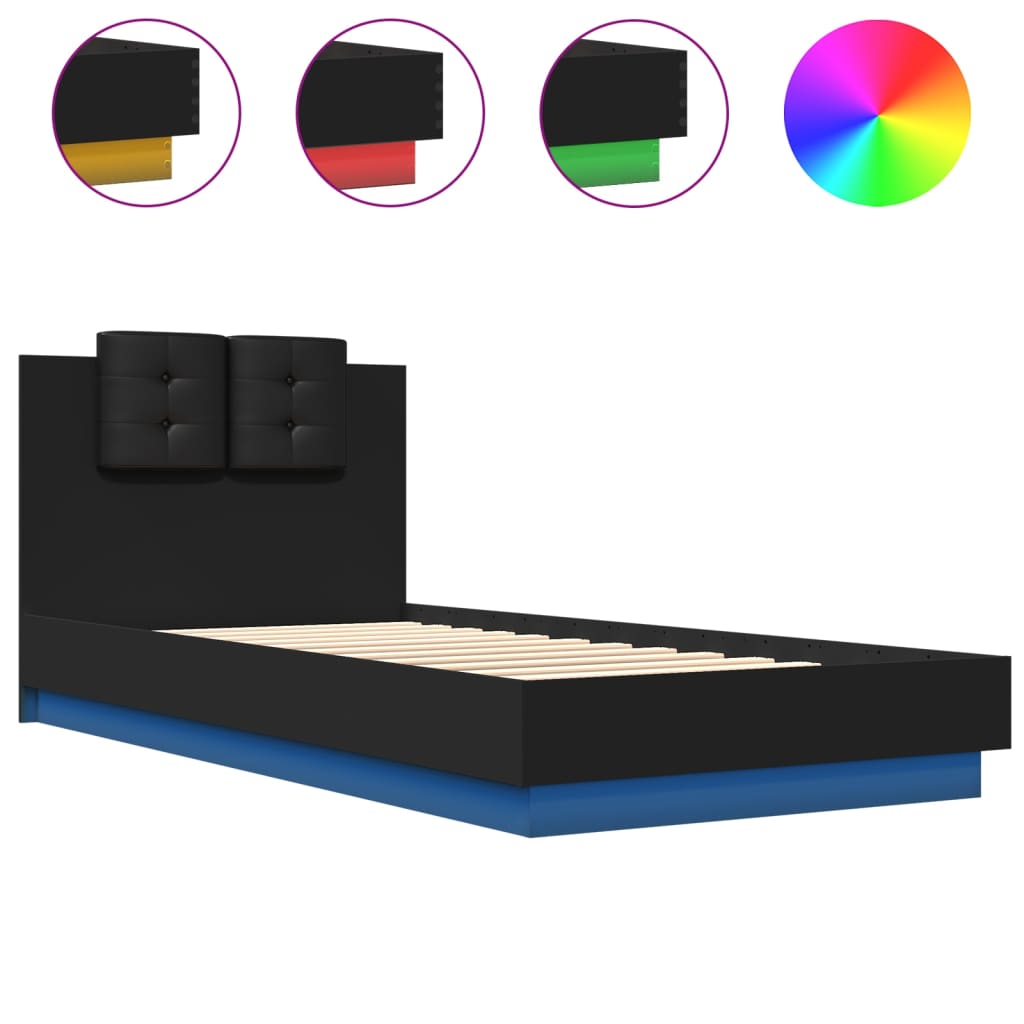 Bed Frame with LED without Mattress Black 100x200 cm - Bargainia.com - 