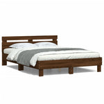Bed Frame with LED without Mattress Brown Oak 150x200 cm King Size - Bargainia.com - 