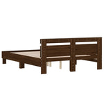 Bed Frame with LED without Mattress Brown Oak 150x200 cm King Size - Bargainia.com - 