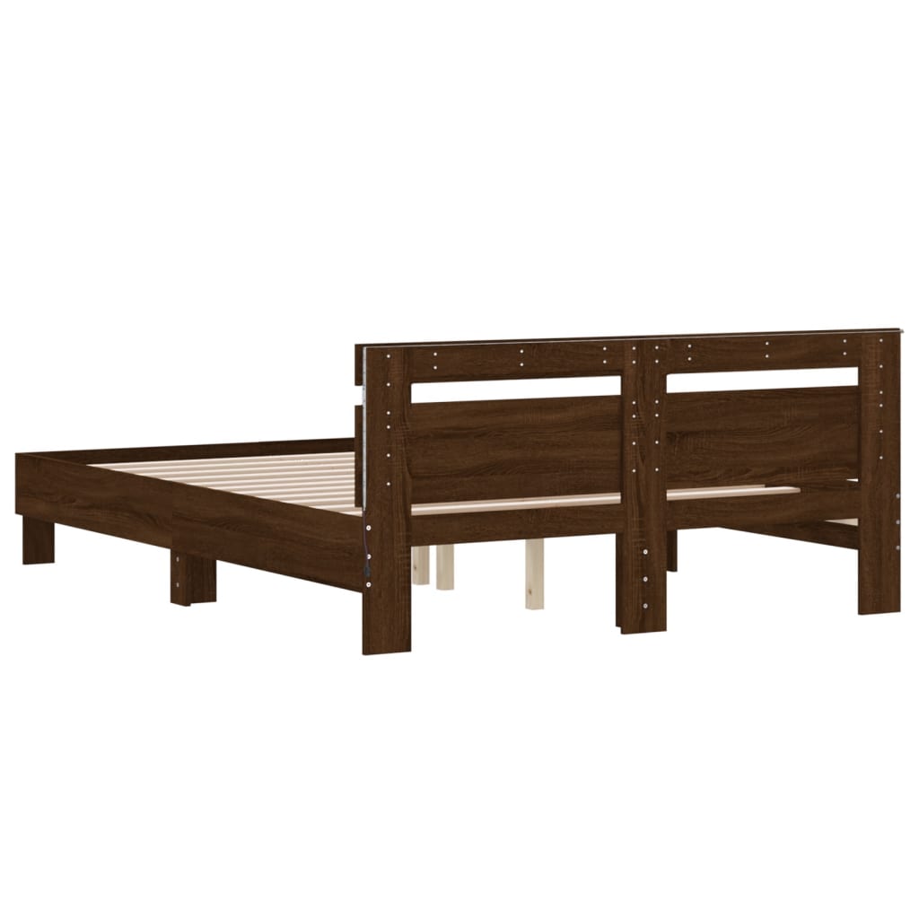 Bed Frame with LED without Mattress Brown Oak 150x200 cm King Size - Bargainia.com - 