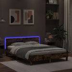 Bed Frame with LED without Mattress Brown Oak 150x200 cm King Size - Bargainia.com - 