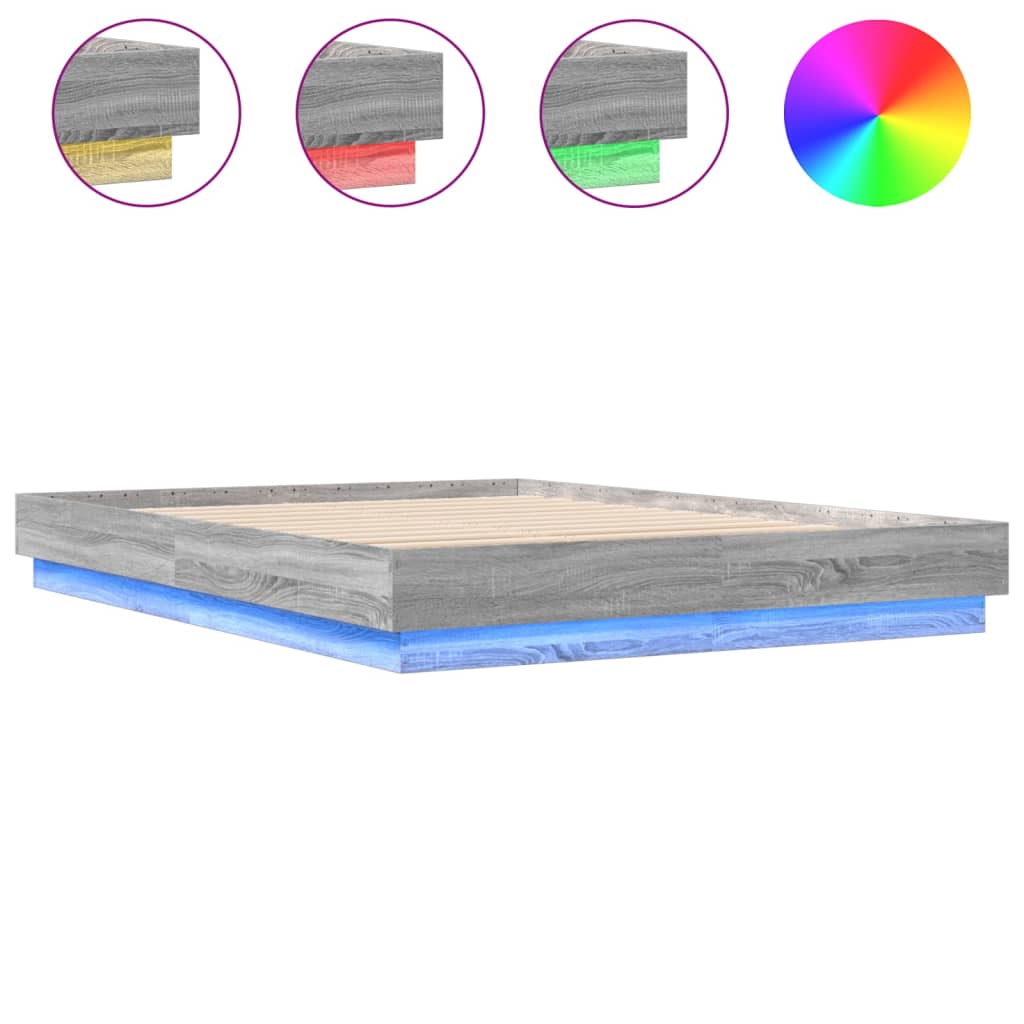 Bed Frame with LED without Mattress Grey Sonoma 150x200 cm King Size - Bargainia.com - 