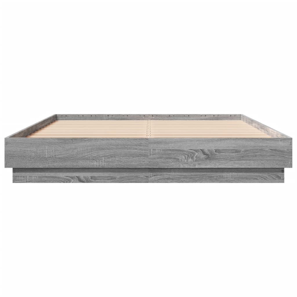 Bed Frame with LED without Mattress Grey Sonoma 150x200 cm King Size - Bargainia.com - 