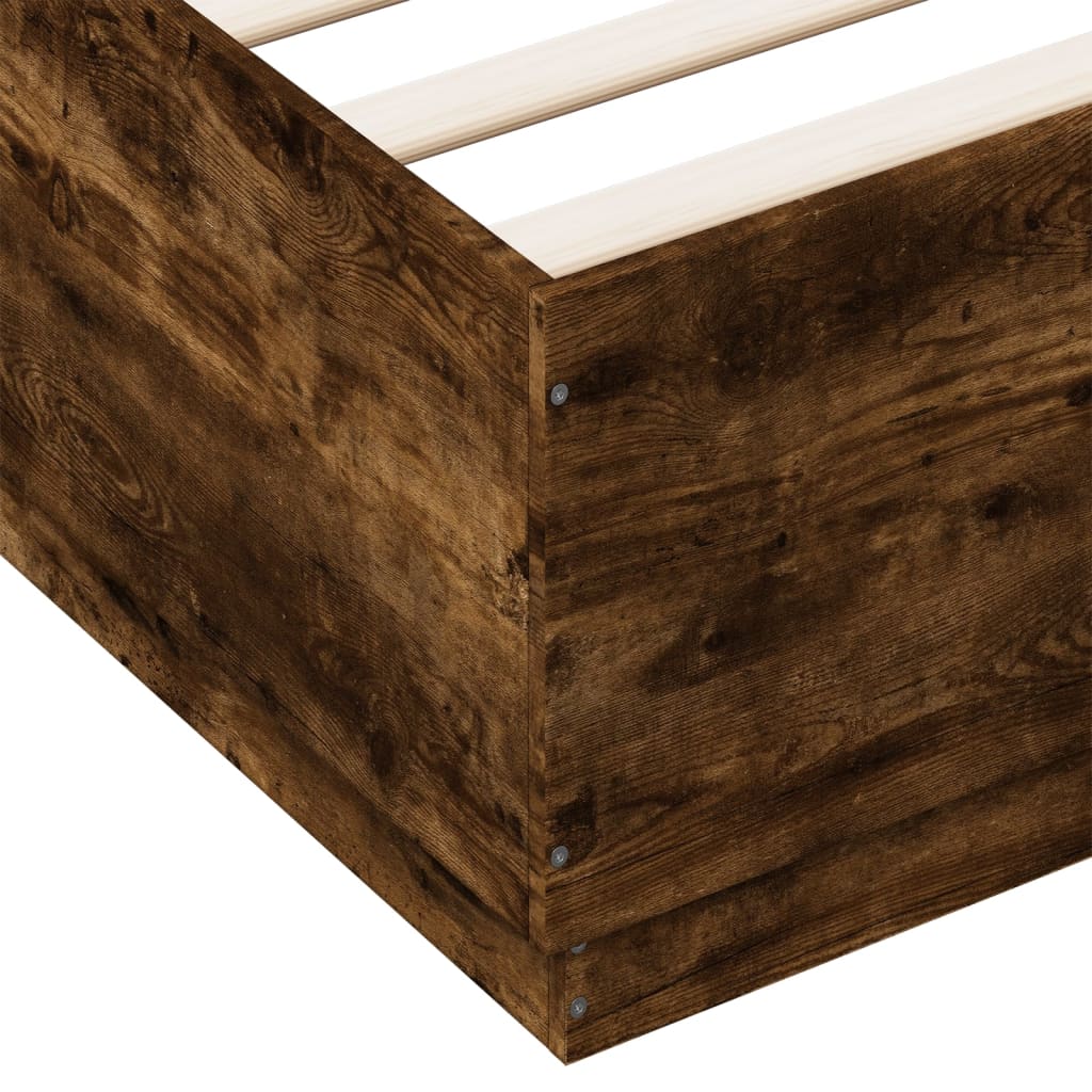 Bed Frame with LED without Mattress Smoked Oak 150x200 cm King Size - Bargainia.com - 