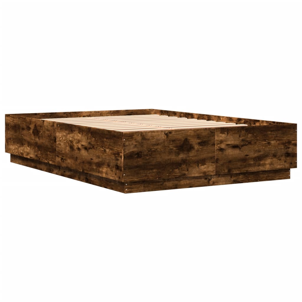 Bed Frame with LED without Mattress Smoked Oak 150x200 cm King Size - Bargainia.com - 