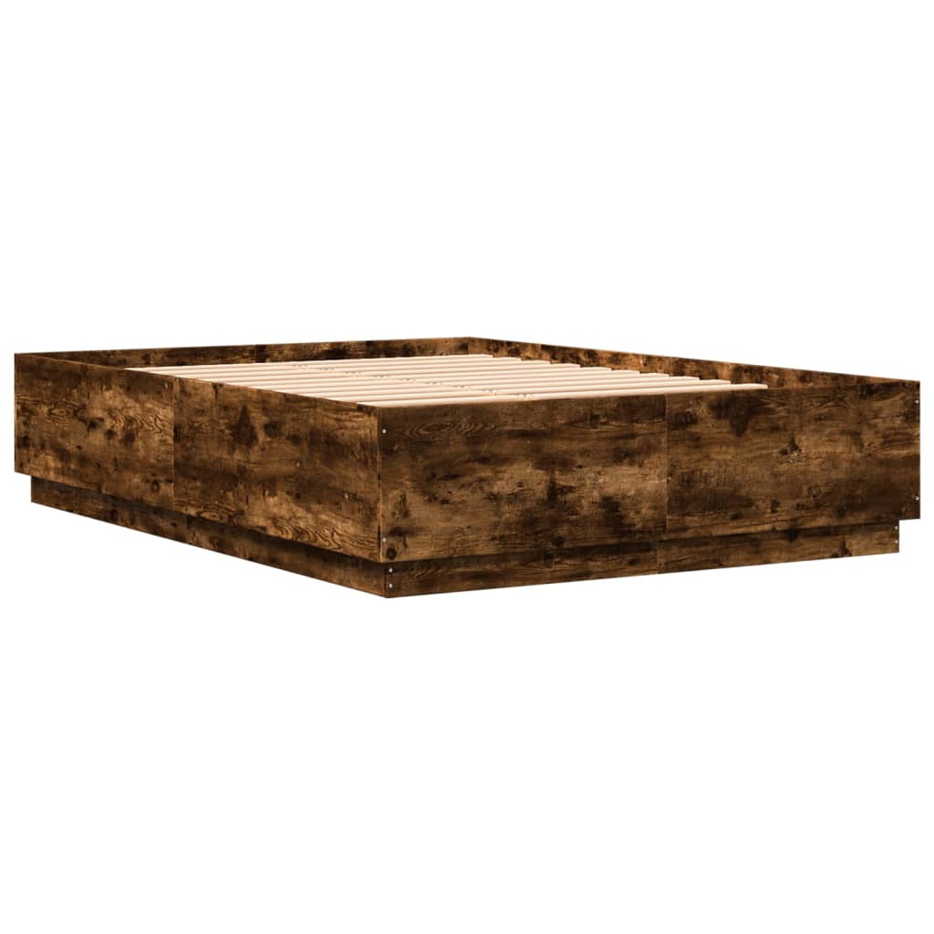 Bed Frame with LED without Mattress Smoked Oak 150x200 cm King Size - Bargainia.com - 
