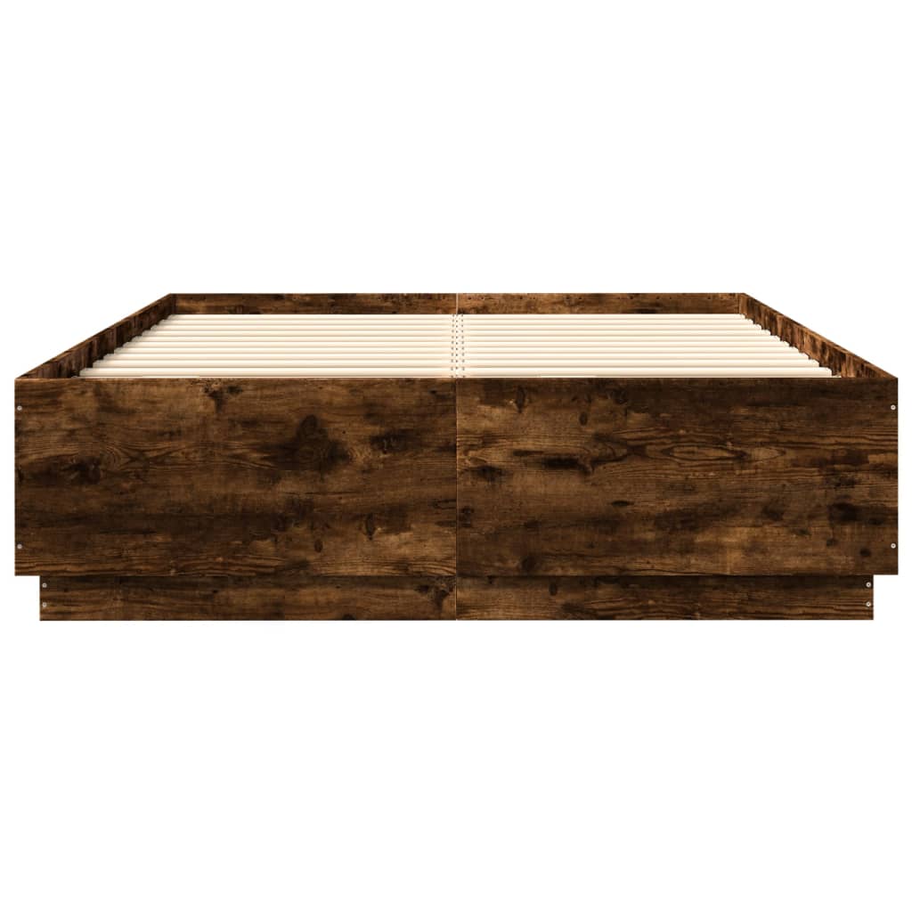 Bed Frame with LED without Mattress Smoked Oak 150x200 cm King Size - Bargainia.com - 