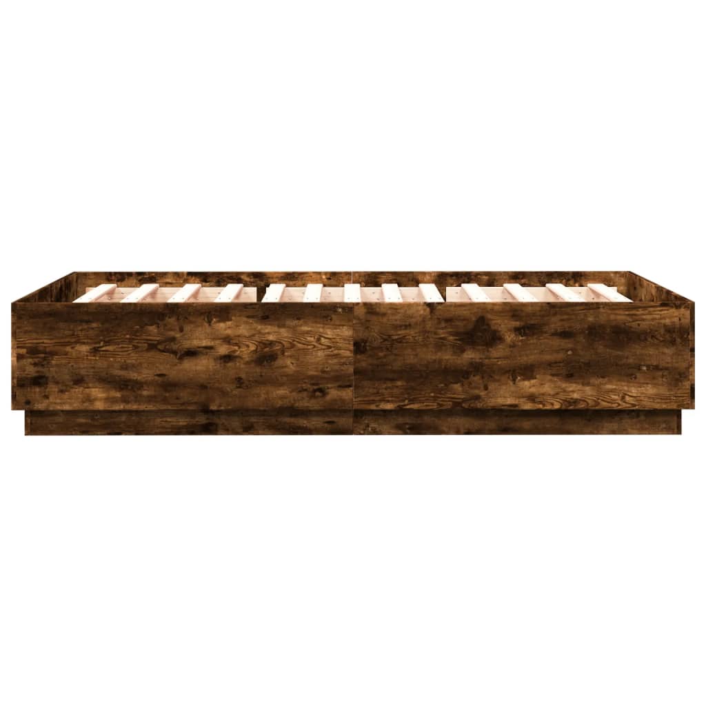 Bed Frame with LED without Mattress Smoked Oak 150x200 cm King Size - Bargainia.com - 