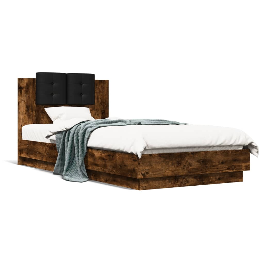 Bed Frame with LED without Mattress Smoked Oak 90x200 cm - Bargainia.com - 