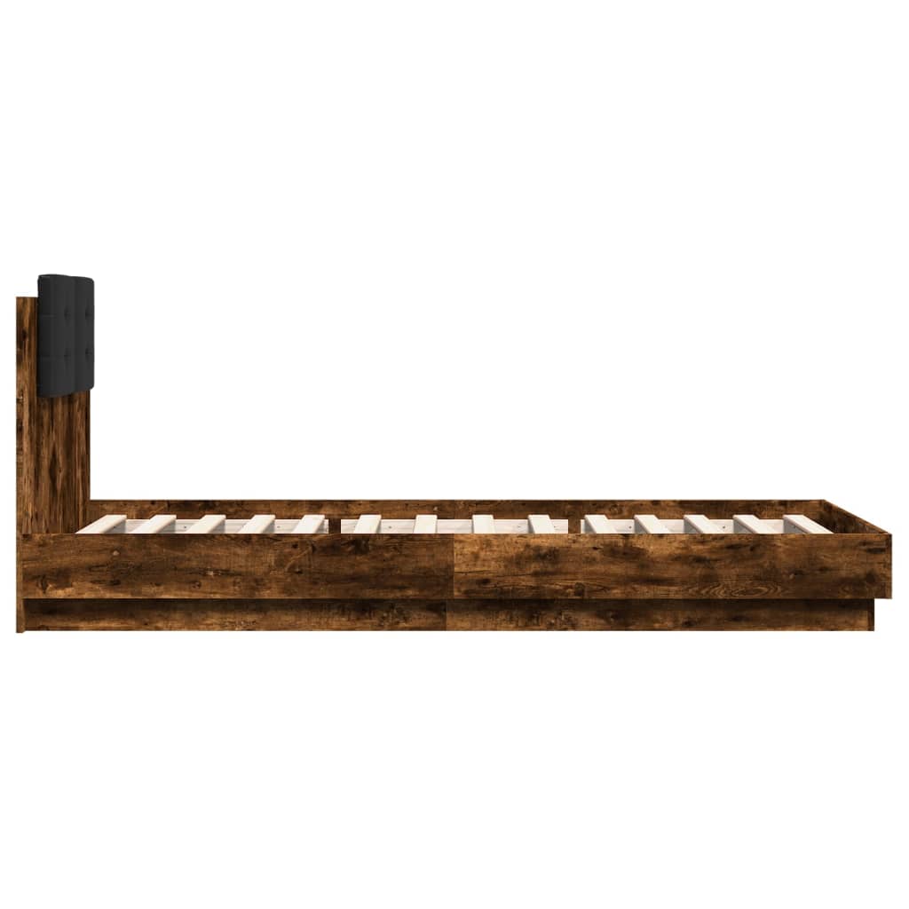 Bed Frame with LED without Mattress Smoked Oak 90x200 cm - Bargainia.com - 