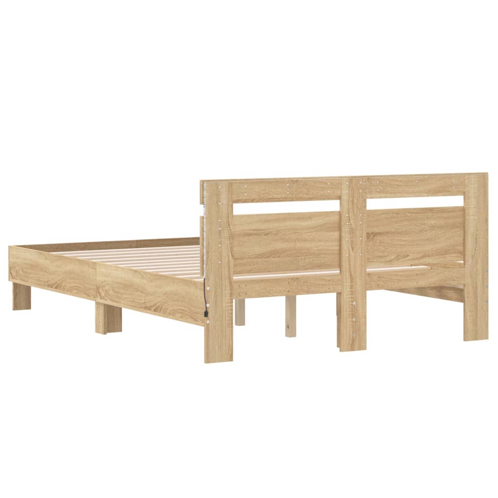 Bed Frame with LED without Mattress Sonoma Oak 120x190 cm Small Double - Bargainia.com - 8721012247932 - 3207576