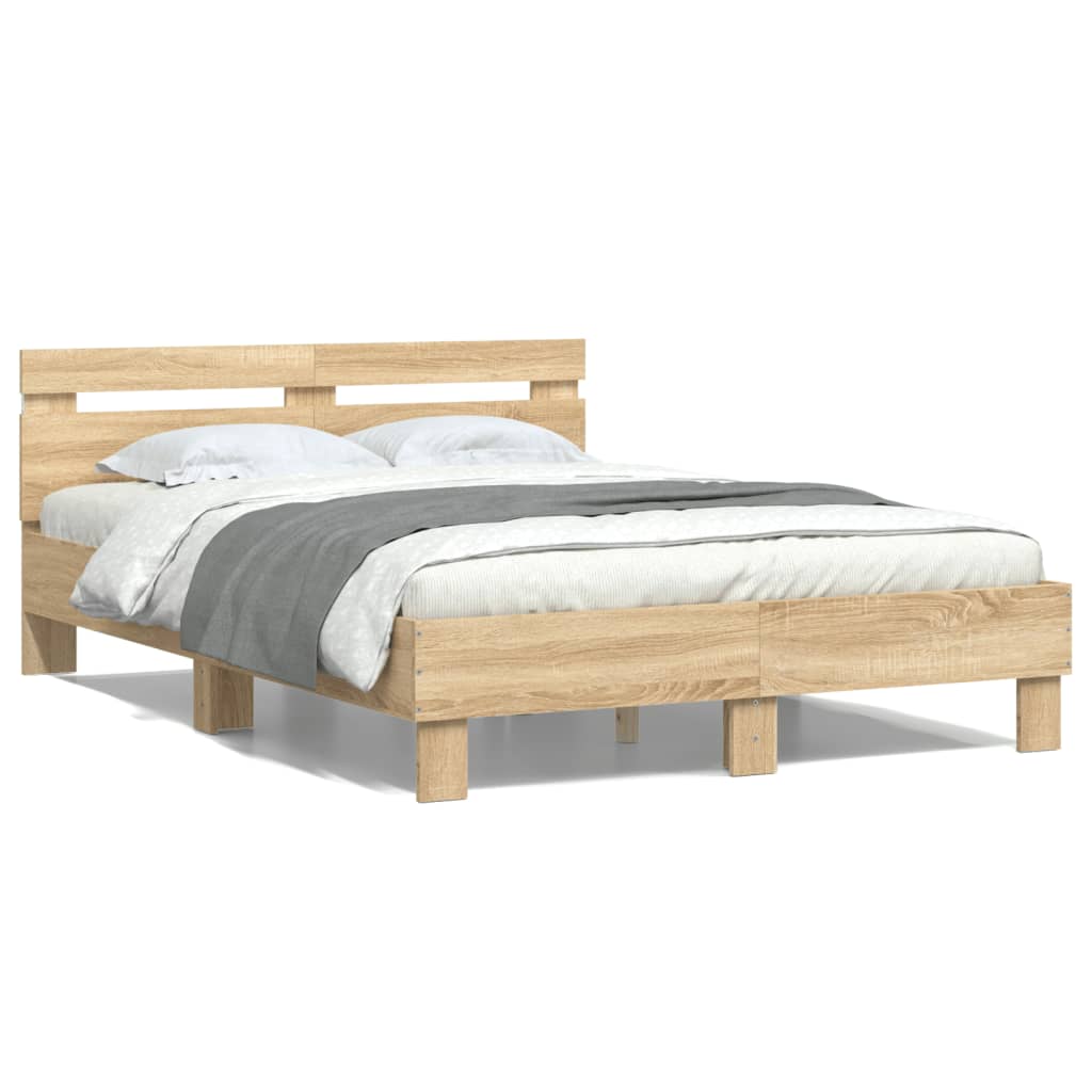 Bed Frame with LED without Mattress Sonoma Oak 120x190 cm Small Double - Bargainia.com - 8721012247932 - 3207576
