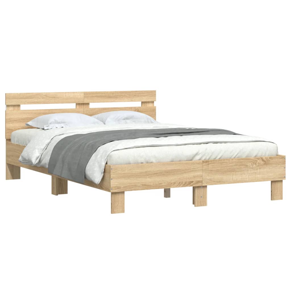 Bed Frame with LED without Mattress Sonoma Oak 120x190 cm Small Double - Bargainia.com - 8721012247932 - 3207576
