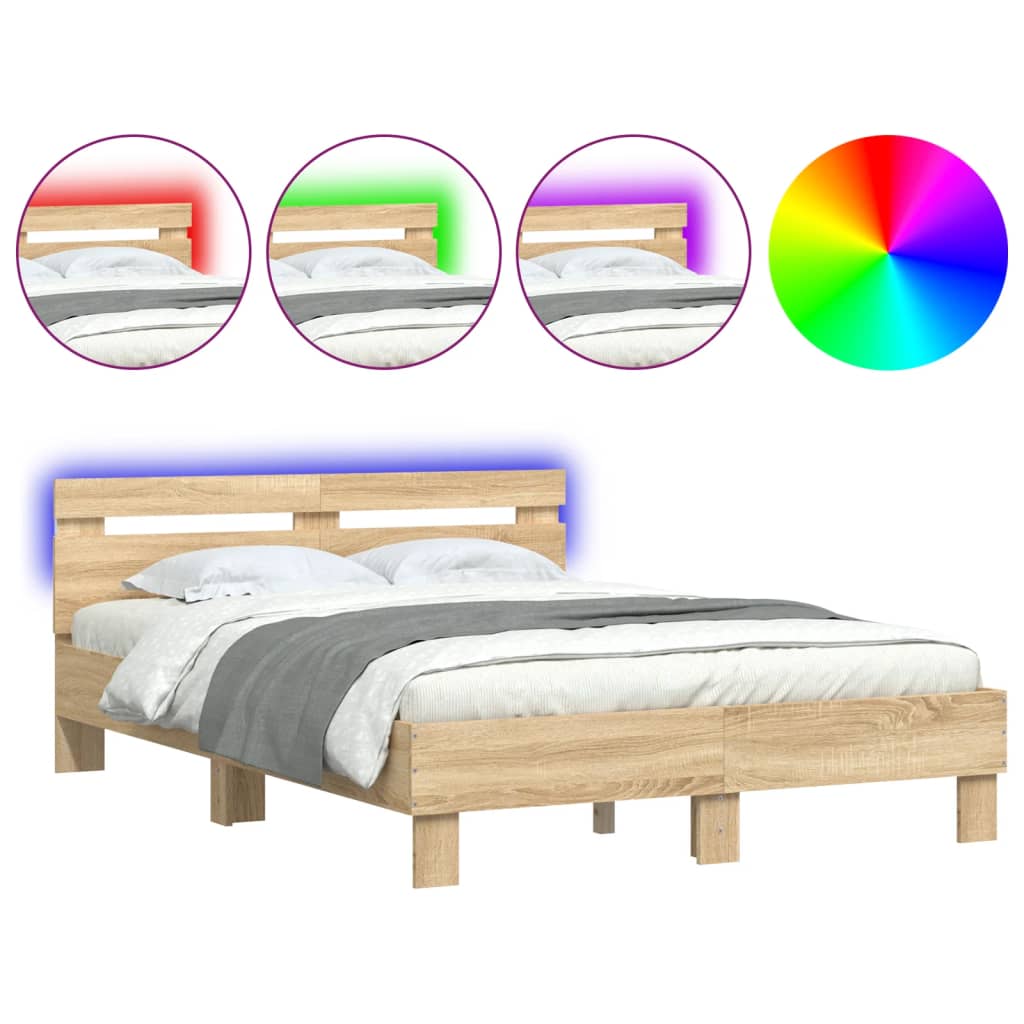 Bed Frame with LED without Mattress Sonoma Oak 120x190 cm Small Double - Bargainia.com - 8721012247932 - 3207576