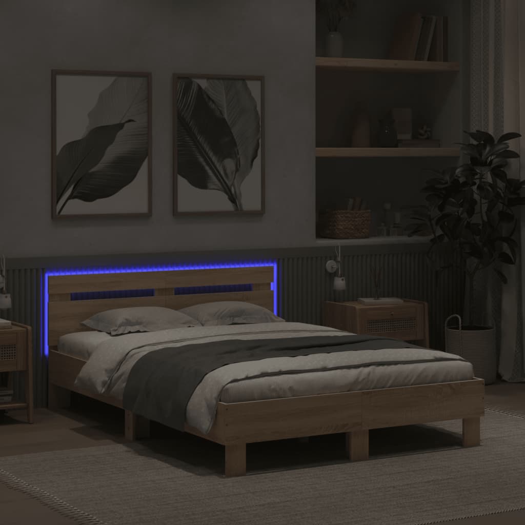 Bed Frame with LED without Mattress Sonoma Oak 120x190 cm Small Double - Bargainia.com - 8721012247932 - 3207576