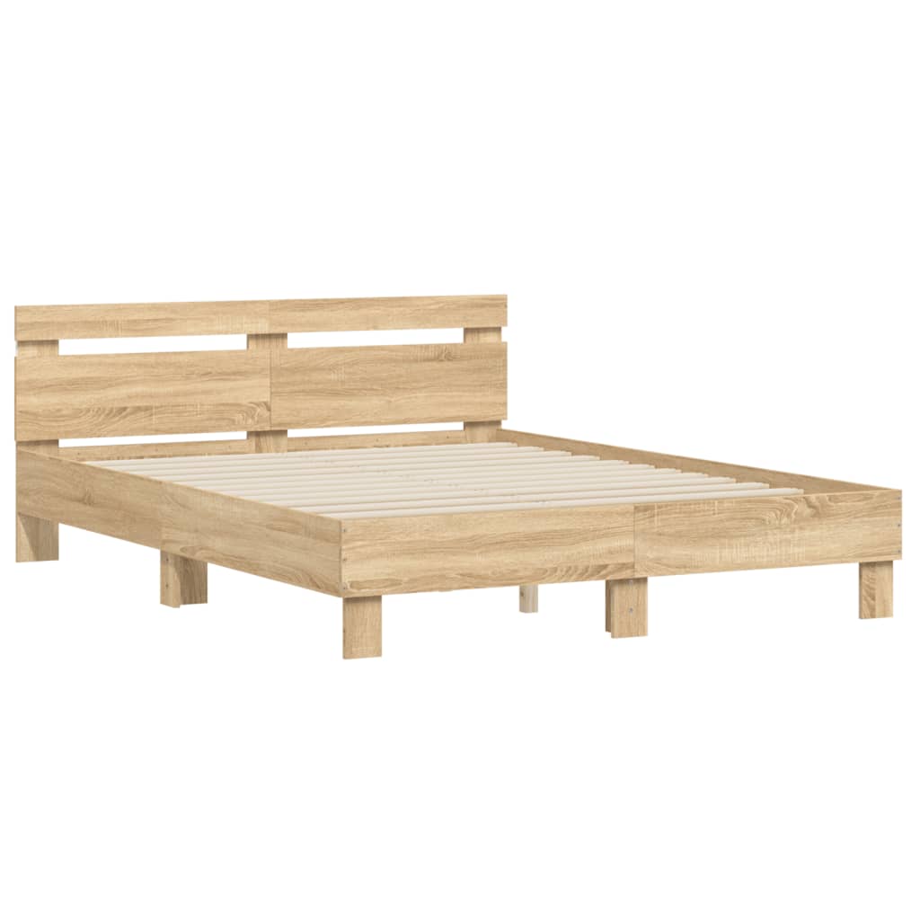 Bed Frame with LED without Mattress Sonoma Oak 140x200 cm - Bargainia.com - 8721012247659 - 3207548