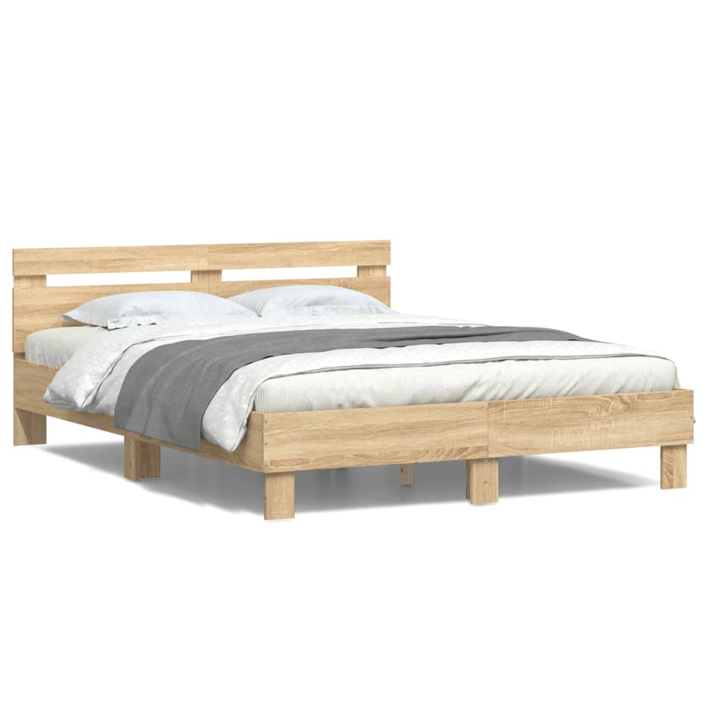 Bed Frame with LED without Mattress Sonoma Oak 140x200 cm - Bargainia.com - 8721012247659 - 3207548